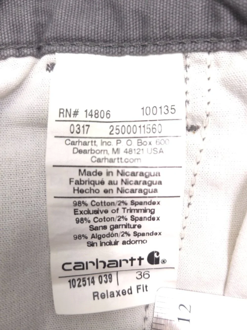 Carhartt Shorts Mens 36 Gray Relaxed Fit Carpenter Canvas Logo Work 9